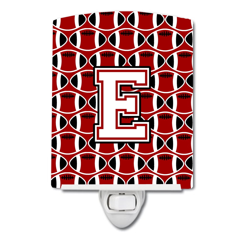 Letter E Football Cardinal & White Ceramic Night Light