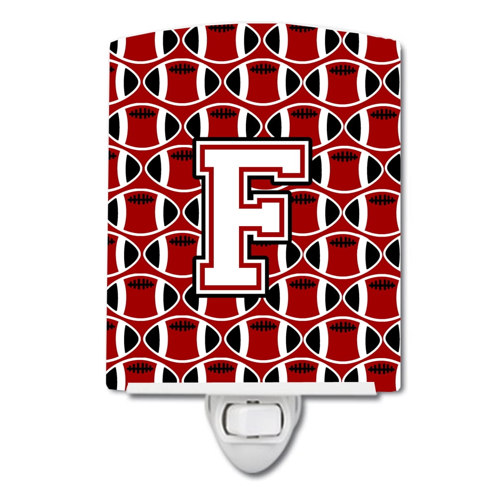 Letter F Football Cardinal & White Ceramic Night Light