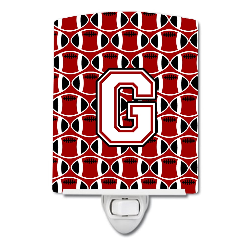 Letter G Football Cardinal & White Ceramic Night Light