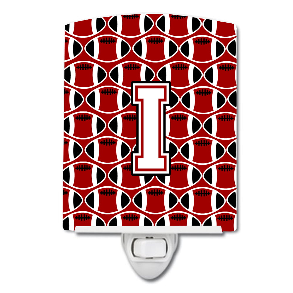 Letter I Football Cardinal & White Ceramic Night Light