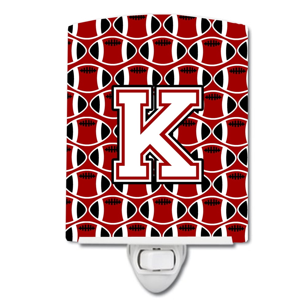 Letter K Football Cardinal & White Ceramic Night Light