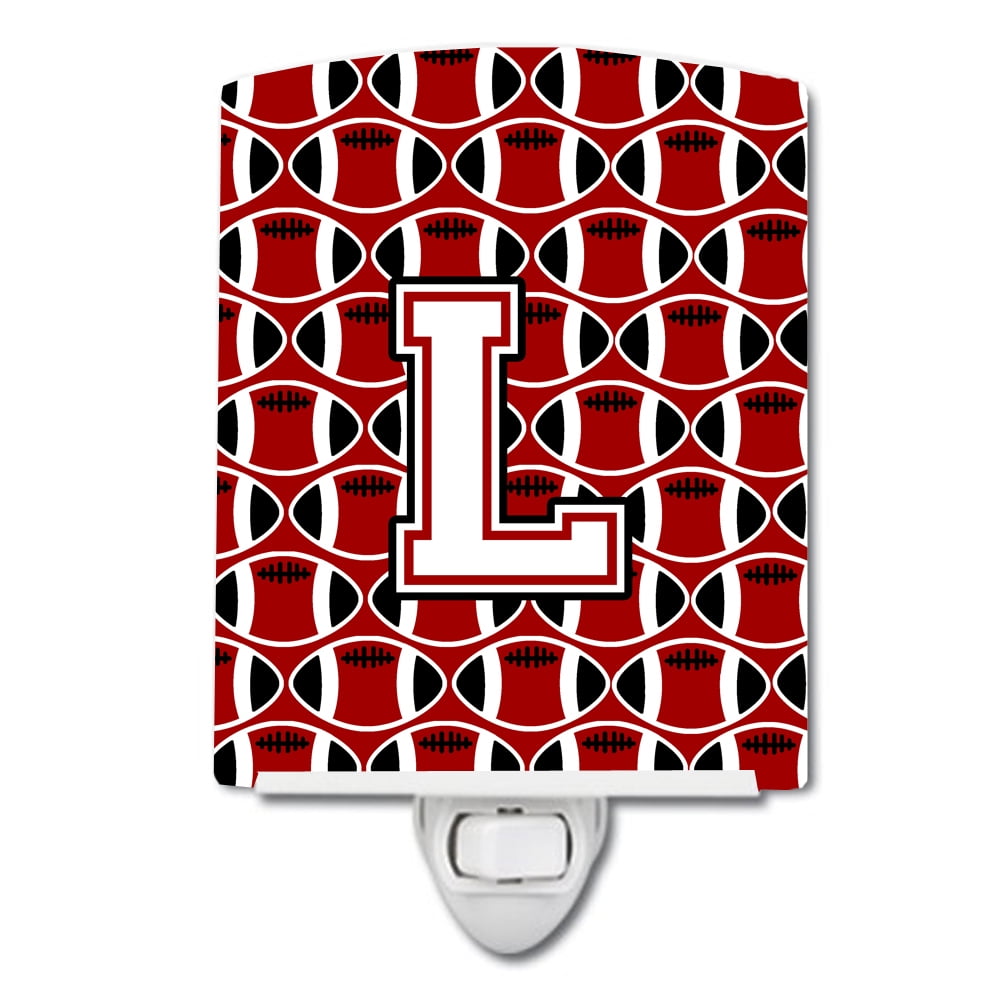 Letter L Football Cardinal & White Ceramic Night Light