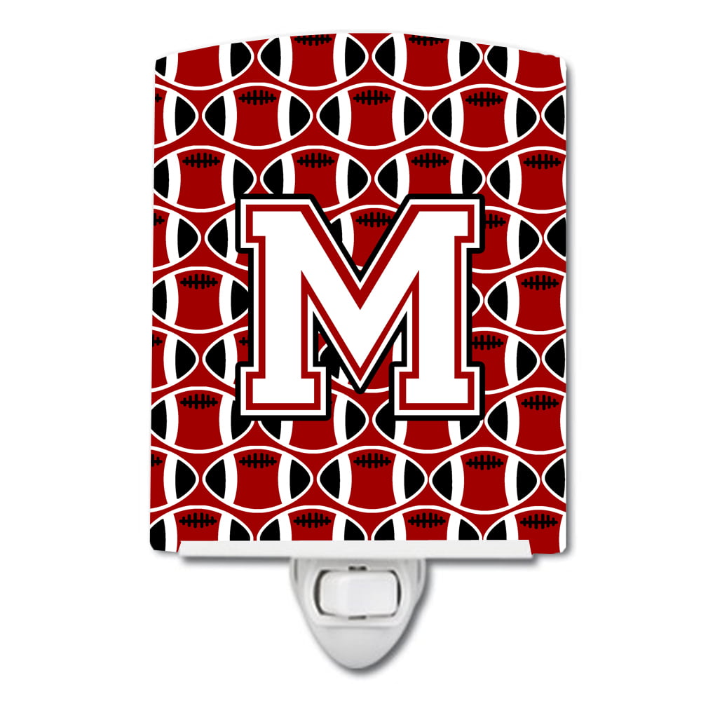 Letter M Football Cardinal & White Ceramic Night Light