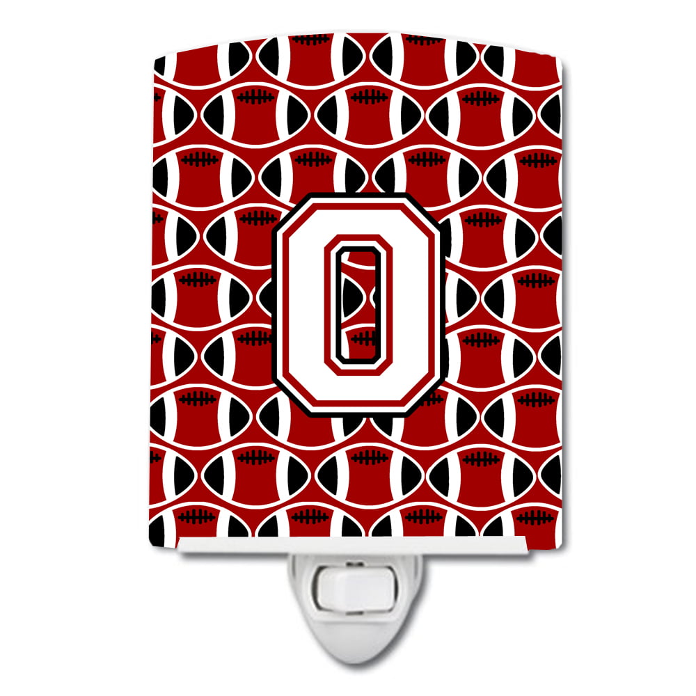 Letter O Football Cardinal & White Ceramic Night Light