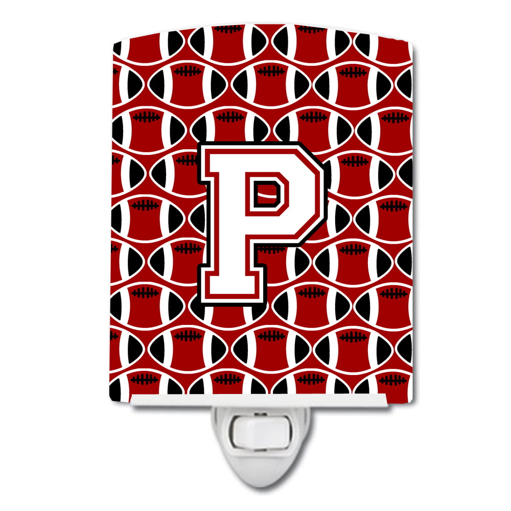 Letter P Football Cardinal & White Ceramic Night Light