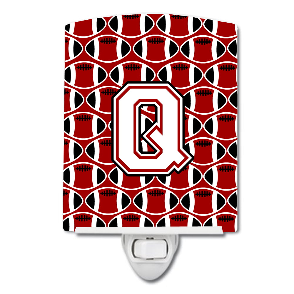 Letter Q Football Cardinal & White Ceramic Night Light