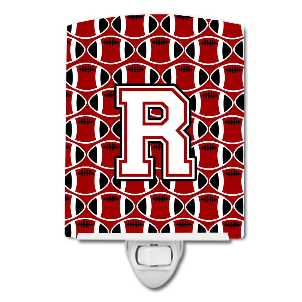 Letter R Football Cardinal & White Ceramic Night Light
