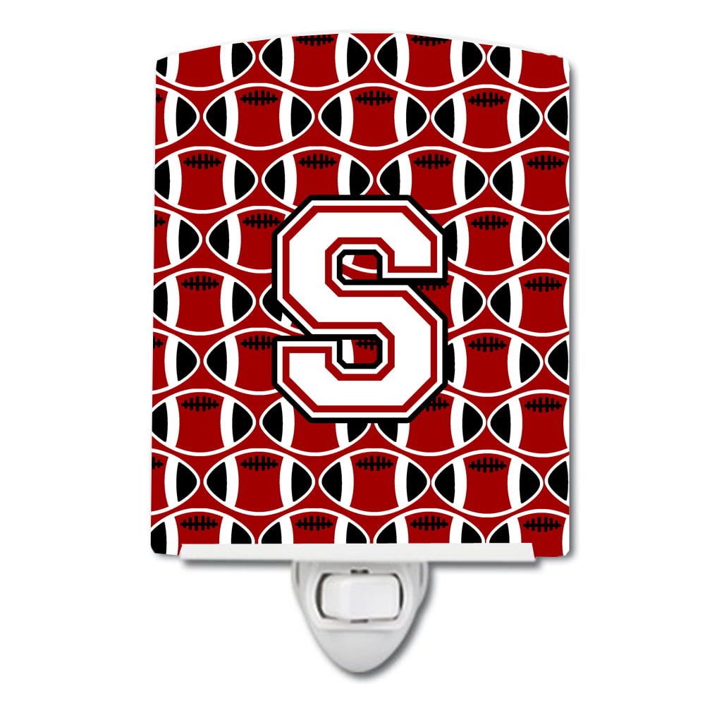 Letter S Football Cardinal & White Ceramic Night Light