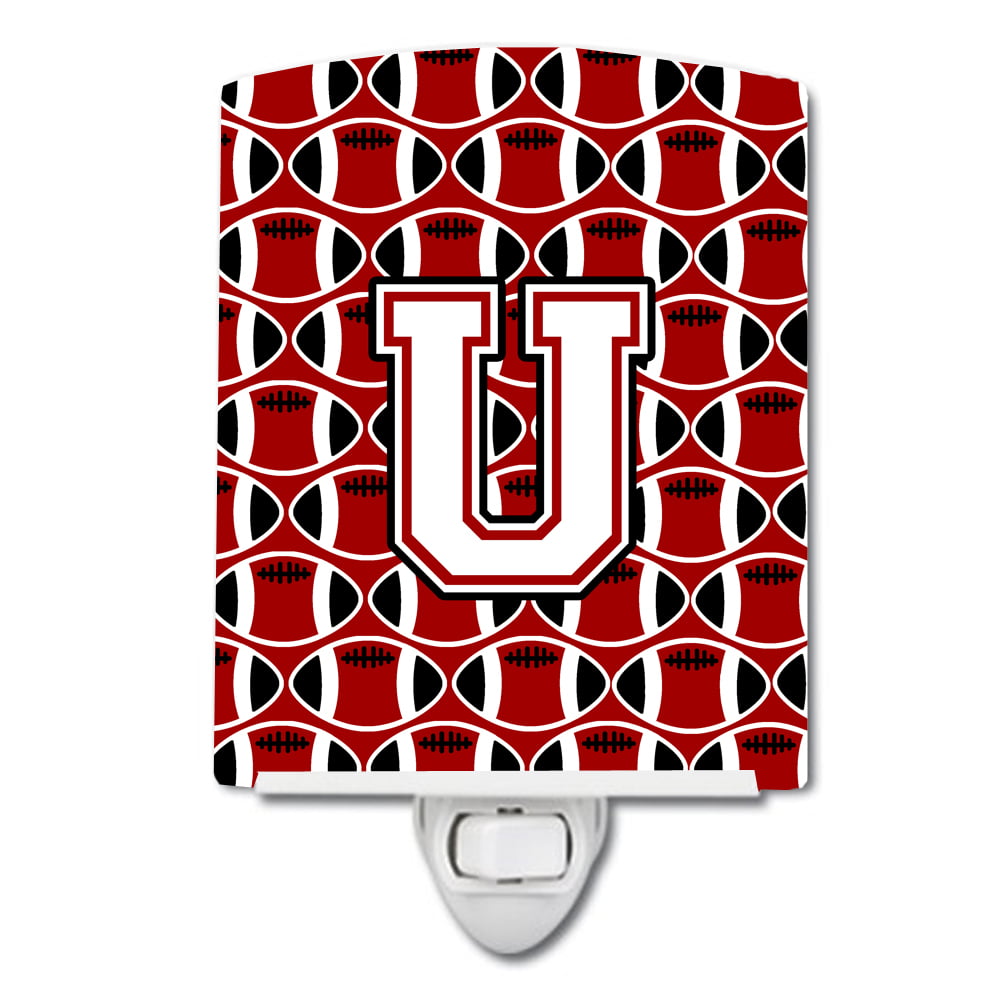 Letter U Football Cardinal & White Ceramic Night Light