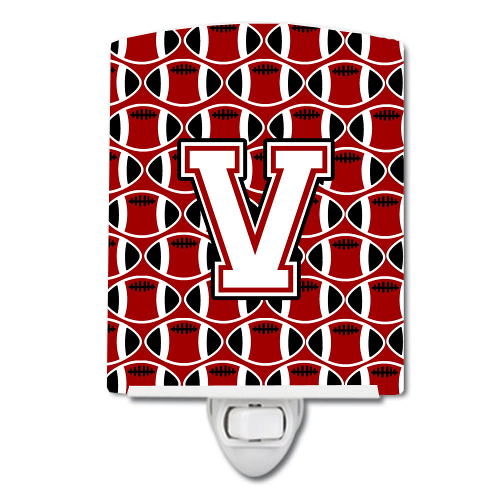 Letter V Football Cardinal & White Ceramic Night Light