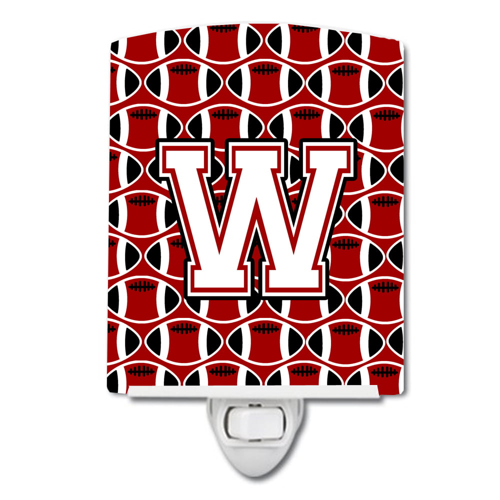Letter W Football Cardinal & White Ceramic Night Light