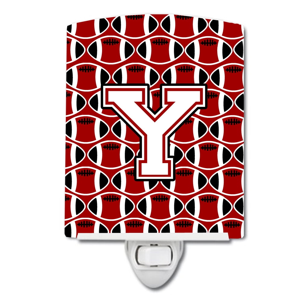Letter Y Football Cardinal & White Ceramic Night Light