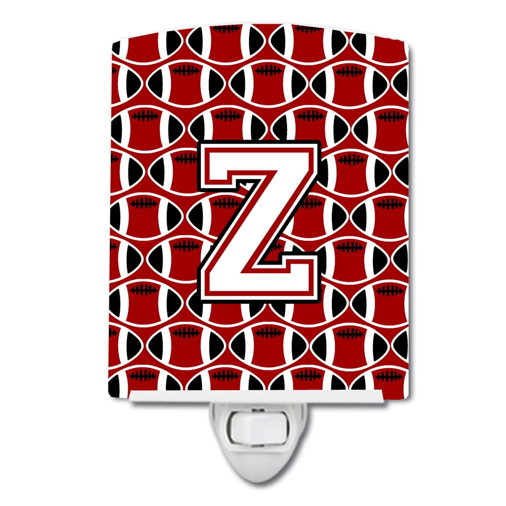 Letter Z Football Cardinal & White Ceramic Night Light