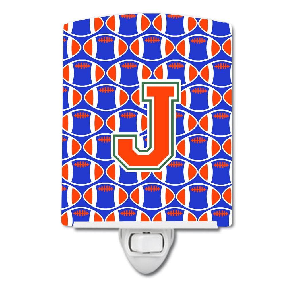 Letter J Football Green, Blue & Orange Ceramic Night Light