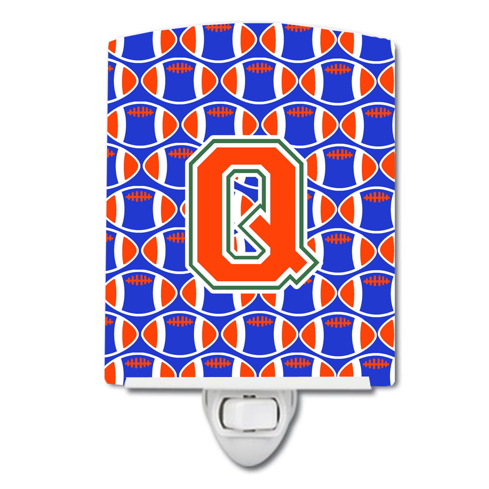 Letter Q Football Green, Blue & Orange Ceramic Night Light
