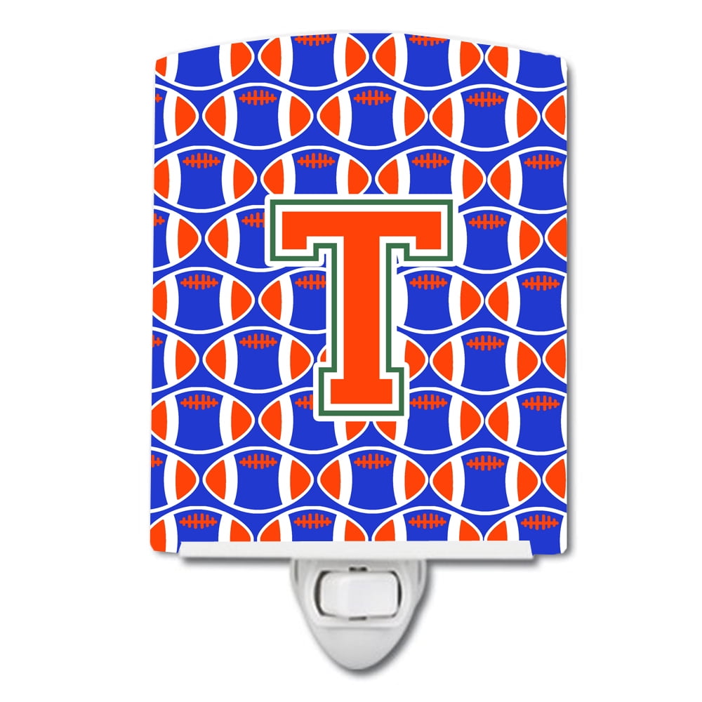 Letter T Football Green, Blue & Orange Ceramic Night Light