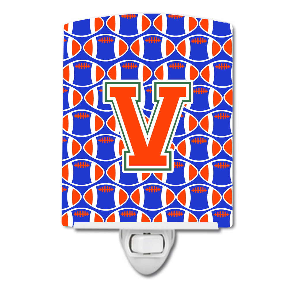 Letter V Football Green, Blue & Orange Ceramic Night Light