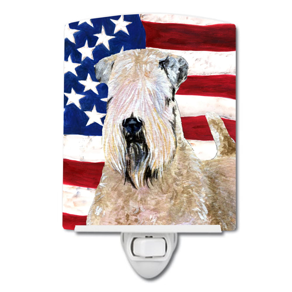USA American Flag with Wheaten Terrier Soft Coated Ceramic Night Light