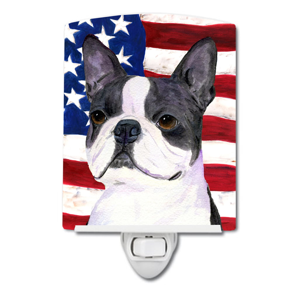 USA American Flag with Boston Terrier Ceramic Night Light