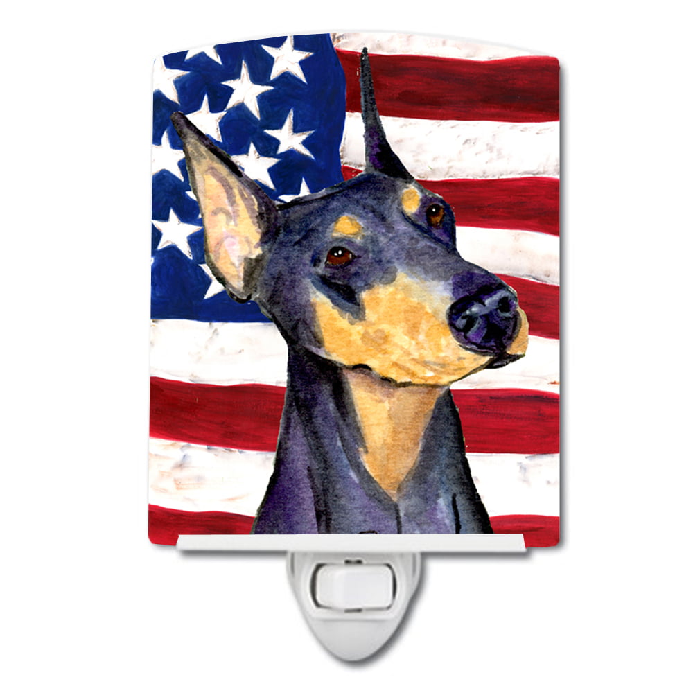 USA American Flag with Doberman Ceramic Night Light