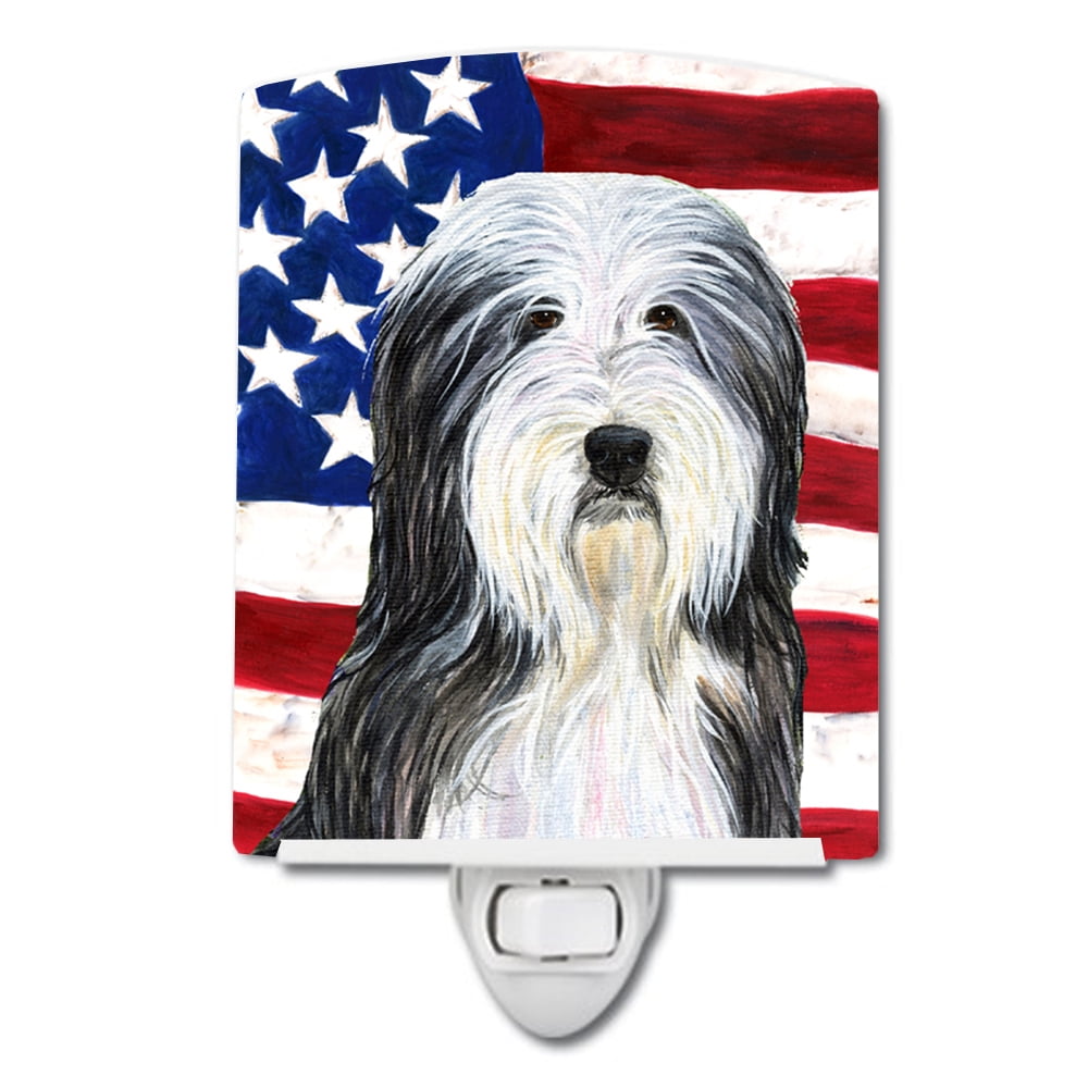 USA American Flag with Bearded Collie Ceramic Night Light