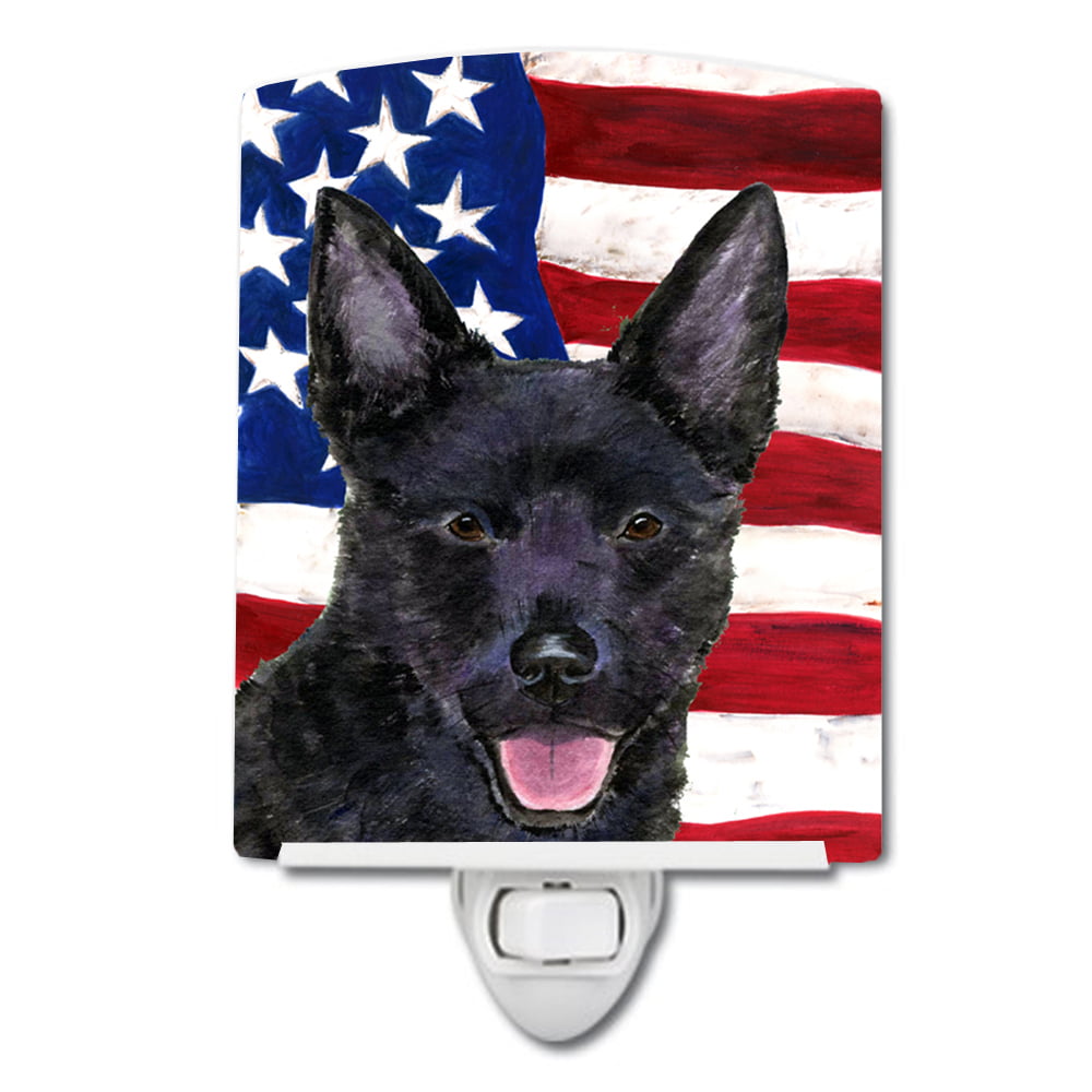 USA American Flag with Australian Kelpie Ceramic Night Light