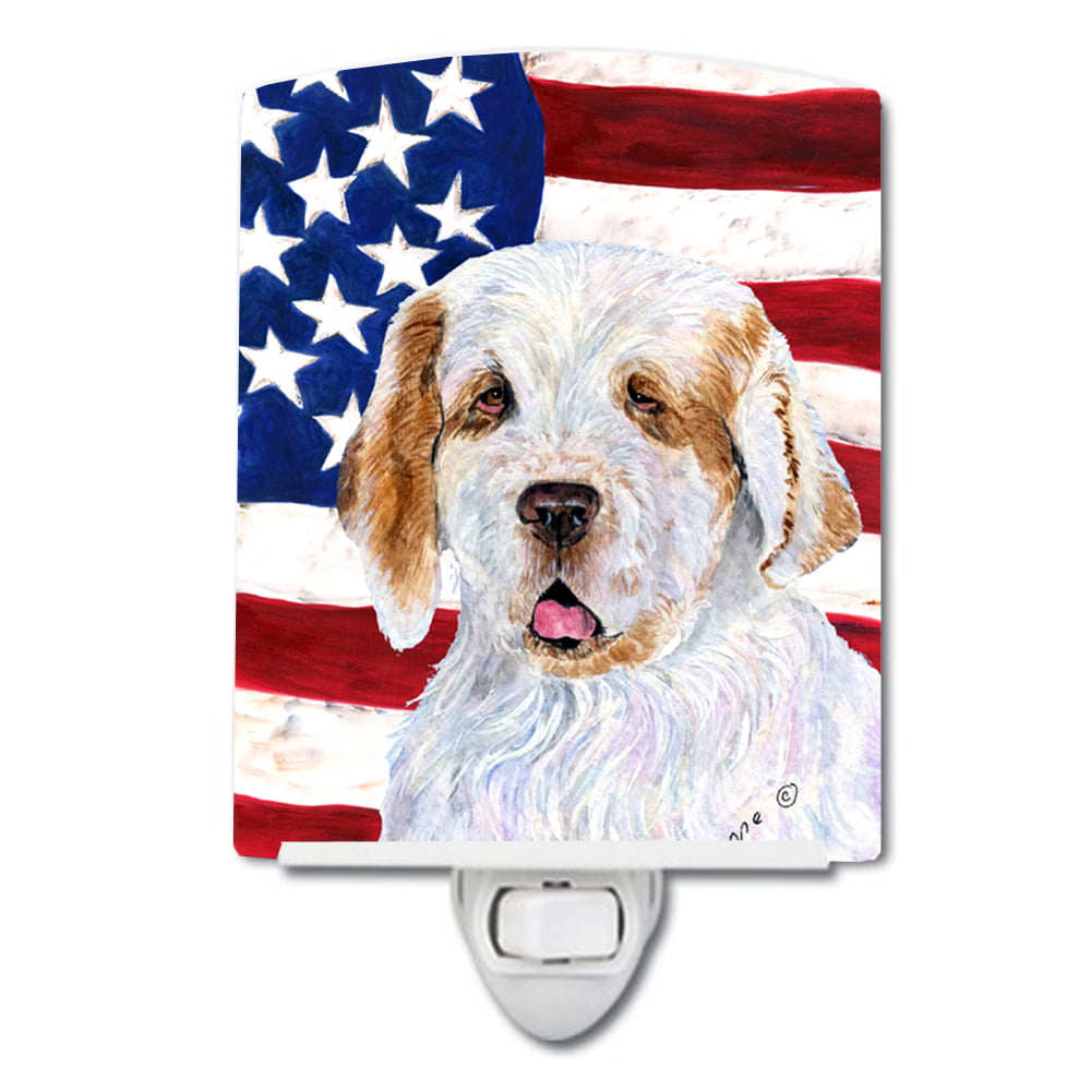 USA American Flag with Clumber Spaniel Ceramic Night Light