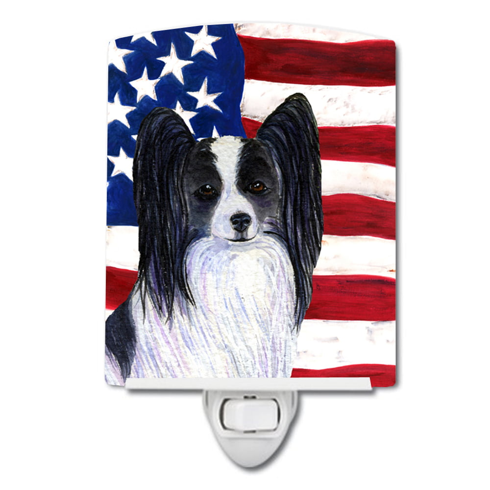 USA American Flag with Papillon Ceramic Night Light