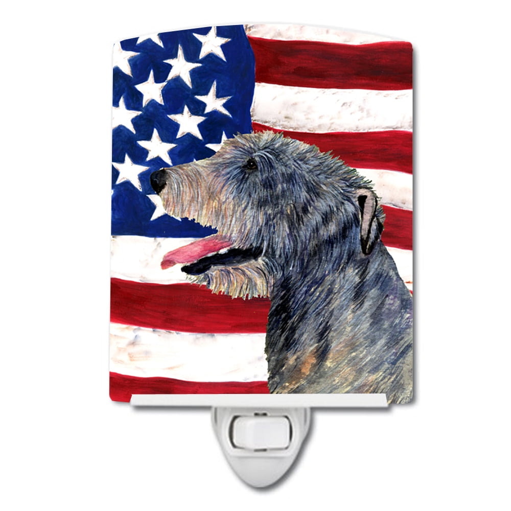 USA American Flag with Irish Wolfhound Ceramic Night Light