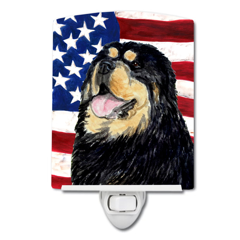 USA American Flag with Tibetan Mastiff Ceramic Night Light