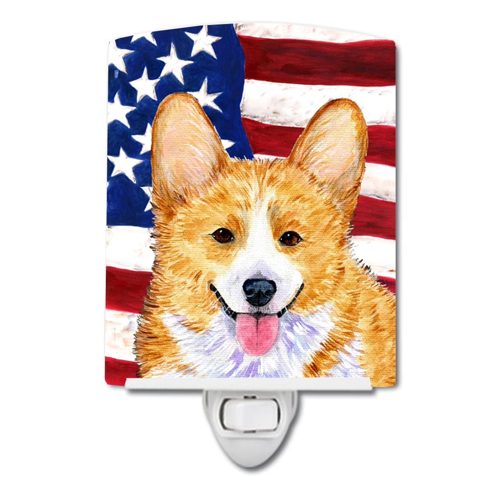 USA American Flag with Corgi Ceramic Night Light
