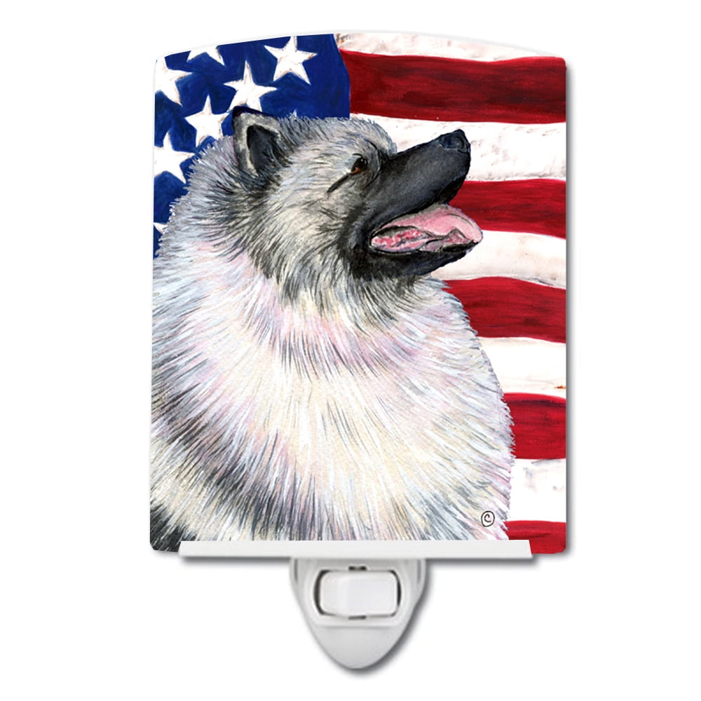 USA American Flag with Keeshond Ceramic Night Light