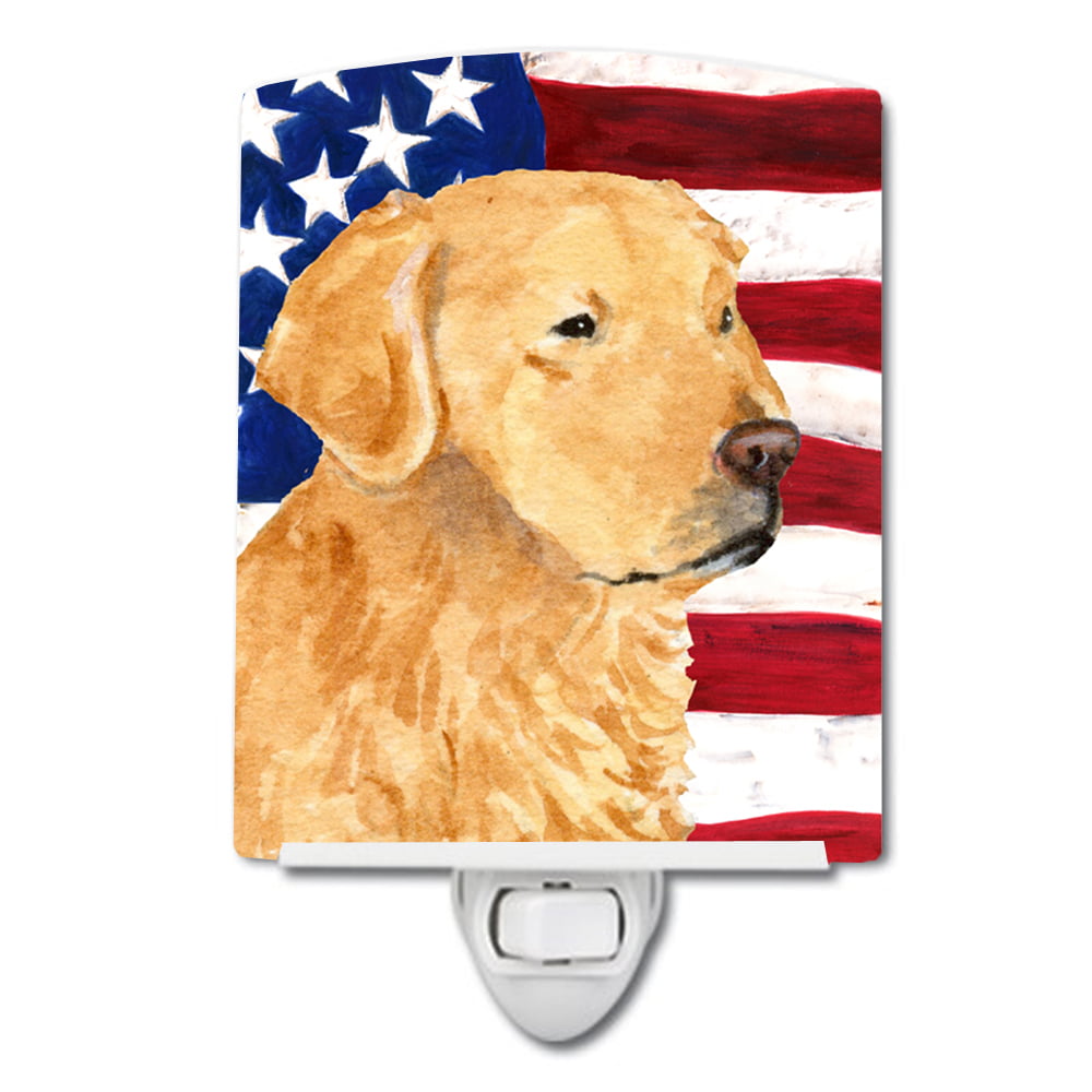 USA American Flag with Golden Retriever Ceramic Night Light