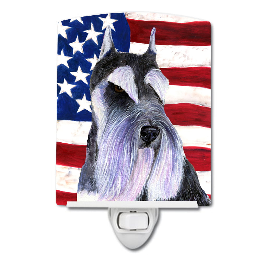 USA American Flag with Schnauzer Ceramic Night Light