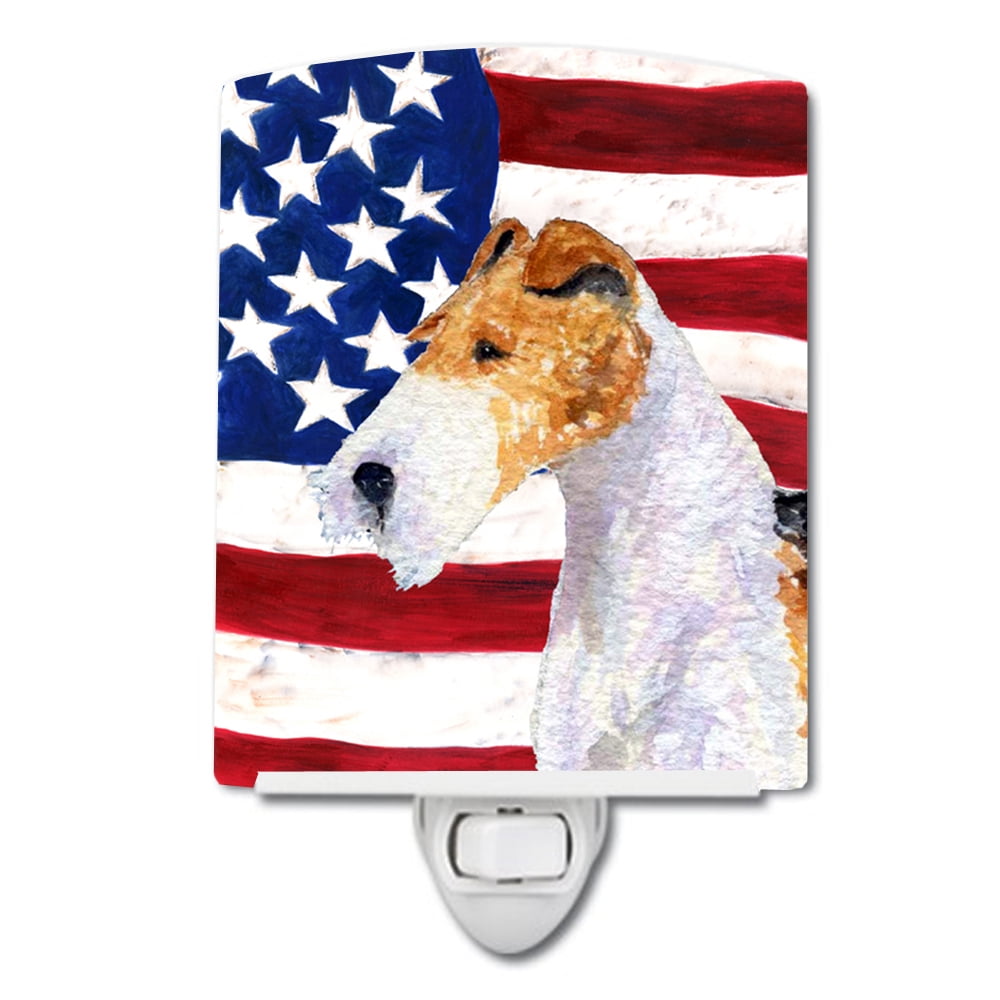 USA American Flag with Fox Terrier Ceramic Night Light