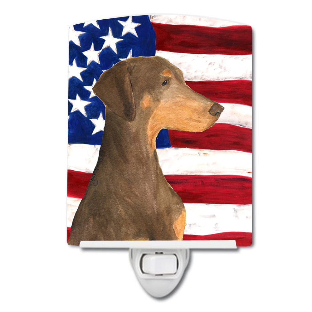 USA American Flag with Doberman Ceramic Night Light