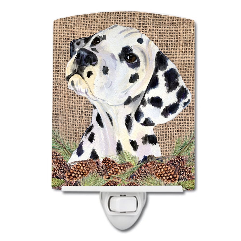 Dalmatian on Faux Burlap with Pine Cones Ceramic Night Light