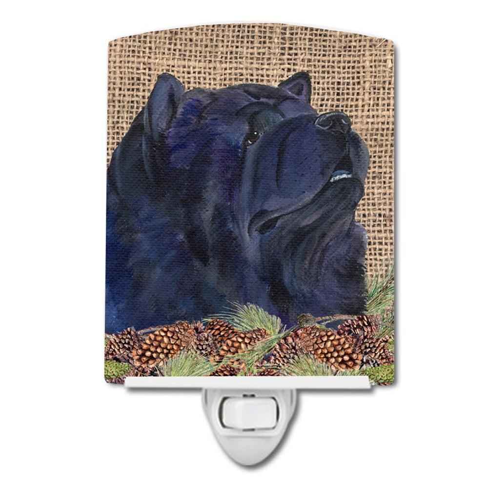 Chow Chow on Faux Burlap with Pine Cones Ceramic Night Light