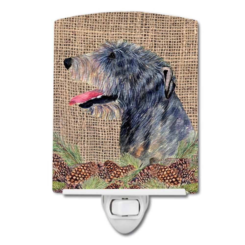 Irish Wolfhound on Faux Burlap with Pine Cones Ceramic Night Light