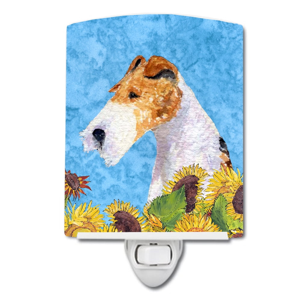 Fox Terrier in Summer Flowers Ceramic Night Light