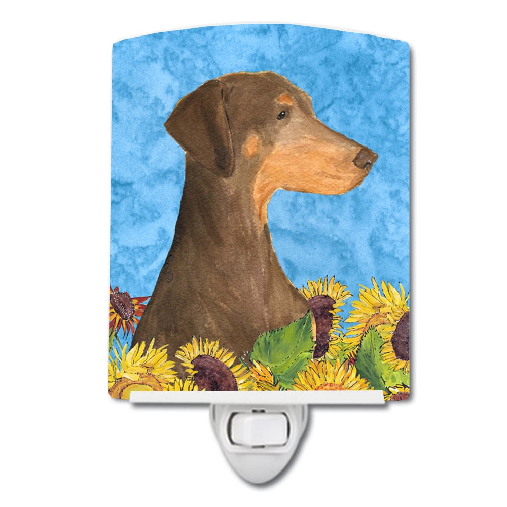 Doberman in Summer Flowers Ceramic Night Light