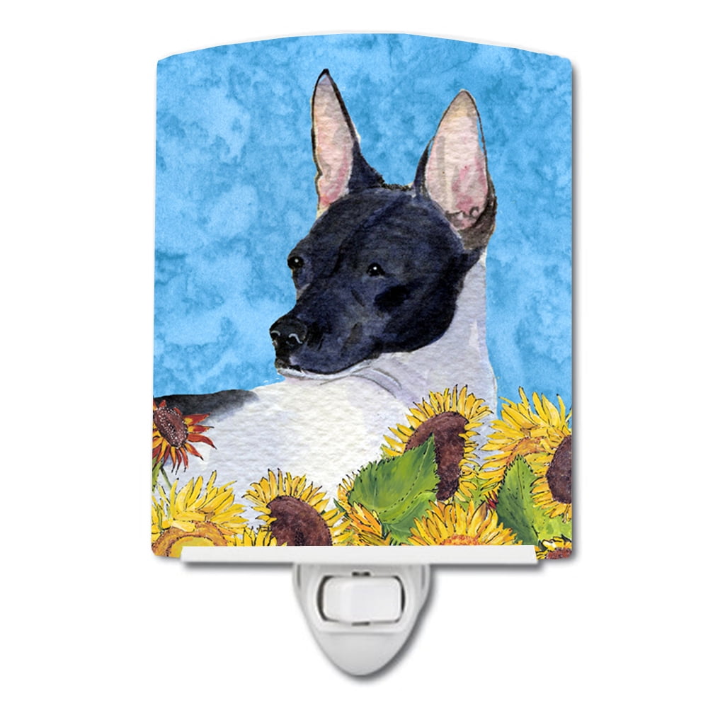 Rat Terrier in Summer Flowers Ceramic Night Light