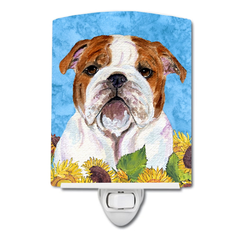 Bulldog English in Summer Flowers Ceramic Night Light
