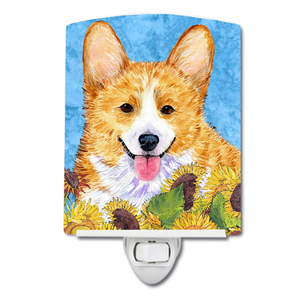 Corgi in Summer Flowers Ceramic Night Light
