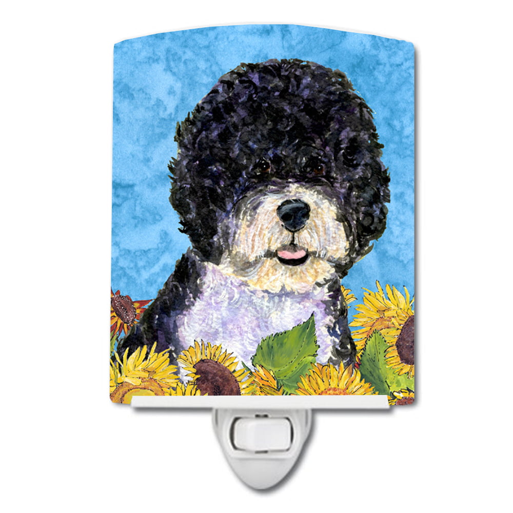 Portuguese Water Dog in Summer Flowers Ceramic Night Light