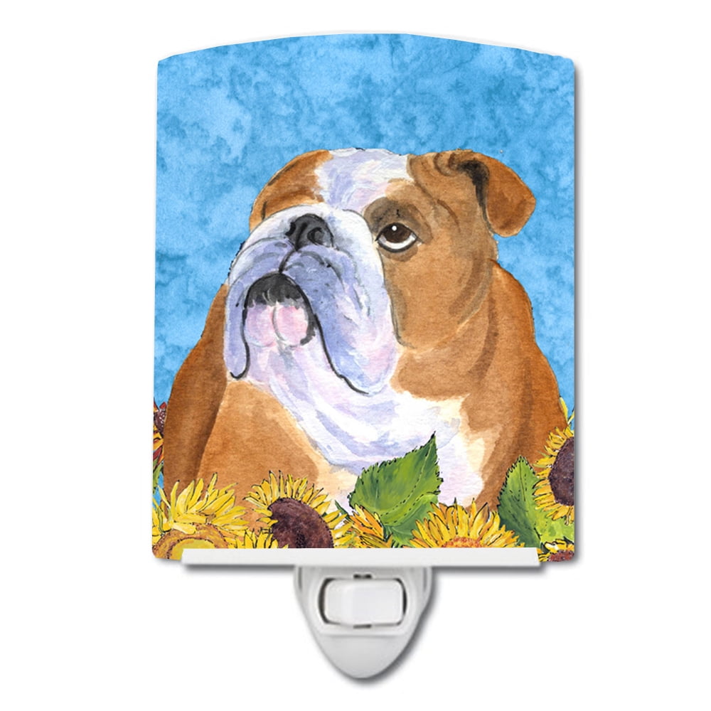 Bulldog English in Summer Flowers Ceramic Night Light