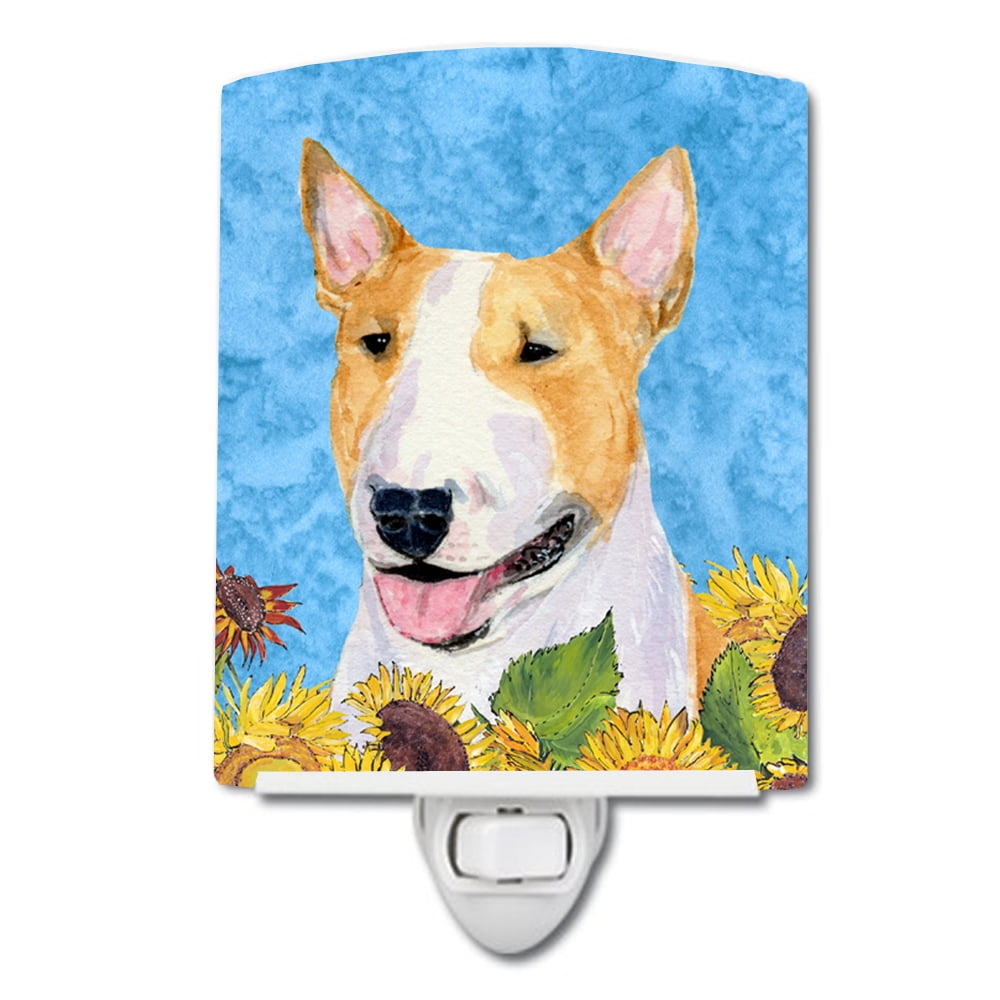 Bull Terrier in Summer Flowers Ceramic Night Light