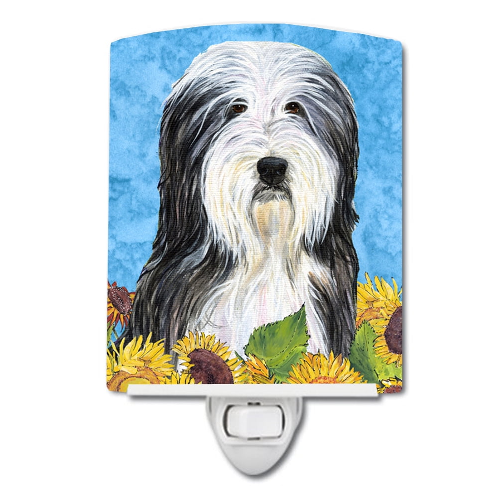 Bearded Collie in Summer Flowers Ceramic Night Light