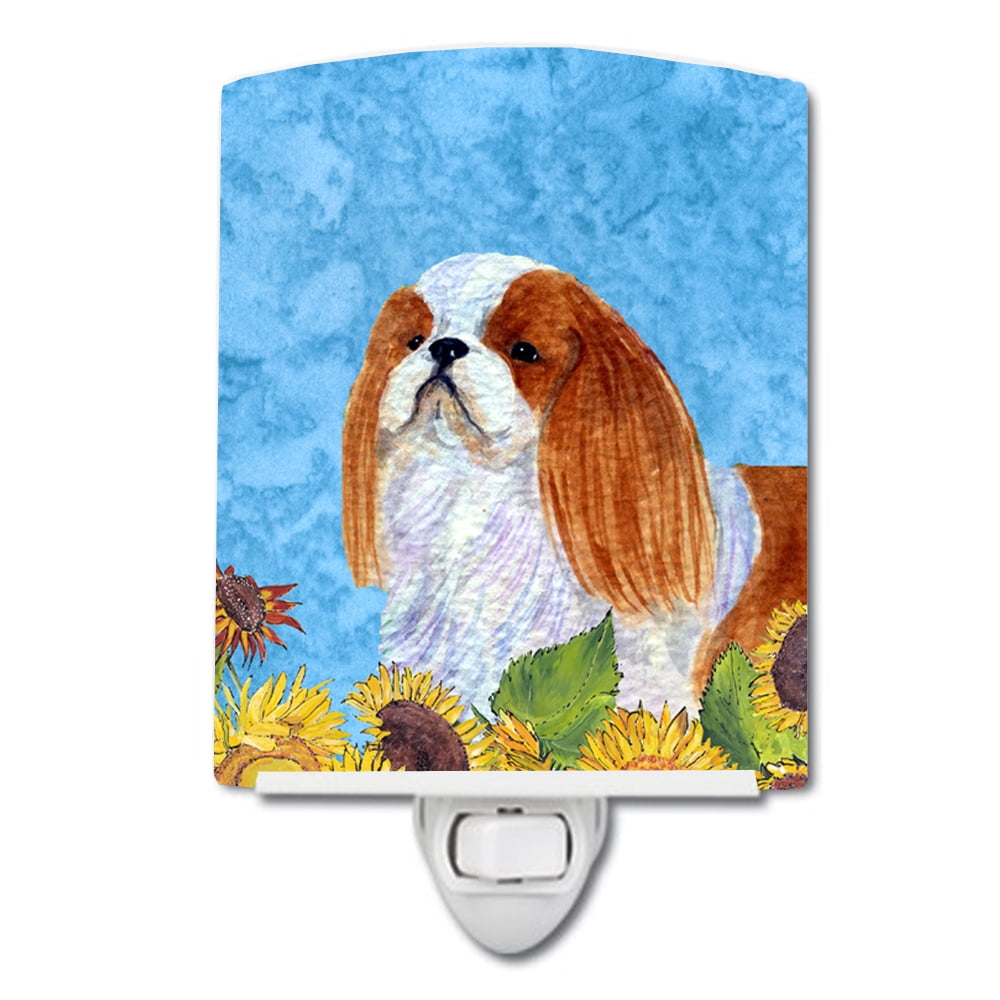 English Toy Spaniel in Summer Flowers Ceramic Night Light