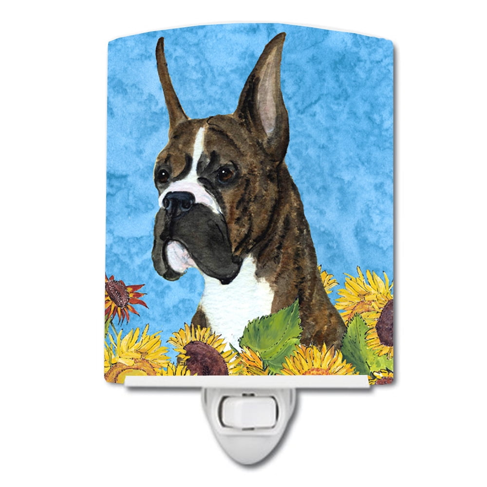 Boxer in Summer Flowers Ceramic Night Light